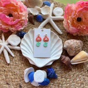 Hand Crafted Coral and Mint Earrings